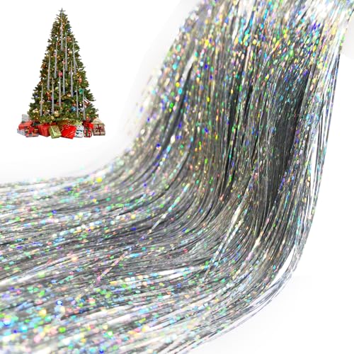 Pack of 3000 Strands Iridescent Silver Christmas Icicle Tinsel Foil Fringes | 19.8 Inches, Christmas Tree Tinsel Curtain Decoration for Indoor Outdoor Winter Home New Year Eve Birthday Party Supplies