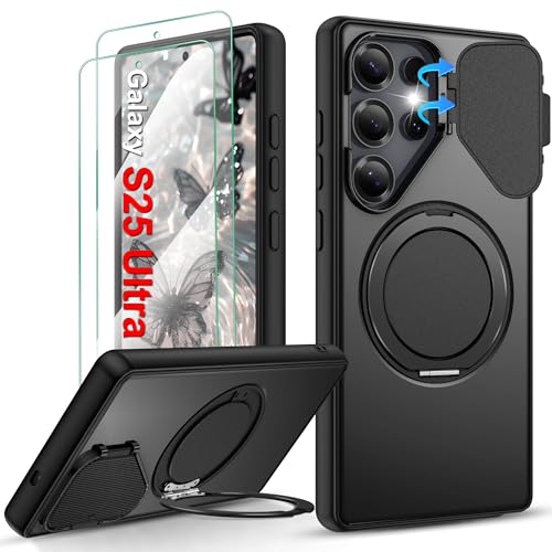 Gritup for S25 Ultra Case: Samsung Galaxy S25-Ultra-Cases with Screen Protector*2 [Flip Camera Lens Cover] [Magnetic Stand] Military-Grade Drop Protective Cover for S25 Ultra -Black