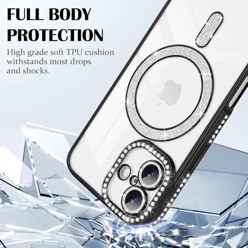 Image of DIZORO Compatible with (iPhone 17 Case) Clear Luxury Diamond Glitter Case |Camera Lens Protector with Glitter Ring | Premium Shockproof Glossy Shiny Back Cover Case for Girls Women -Black