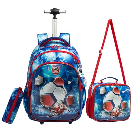 Mochila Rodinha Escolar Infantil de Lancheira e Estojo Lápis Ideal para Meninos e Meninas de 7 a 12 Anos (futebol03)