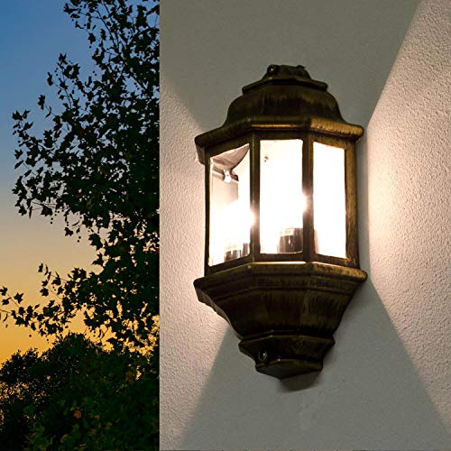 Grosse Wandleuchte In Antikgold Inkl 2x 12w E27 Led Wandlampe Aus Aluminium Glas Fur Garten Terrasse Weg Lampen Leuchte Aussen Aussenleuchten Direkt