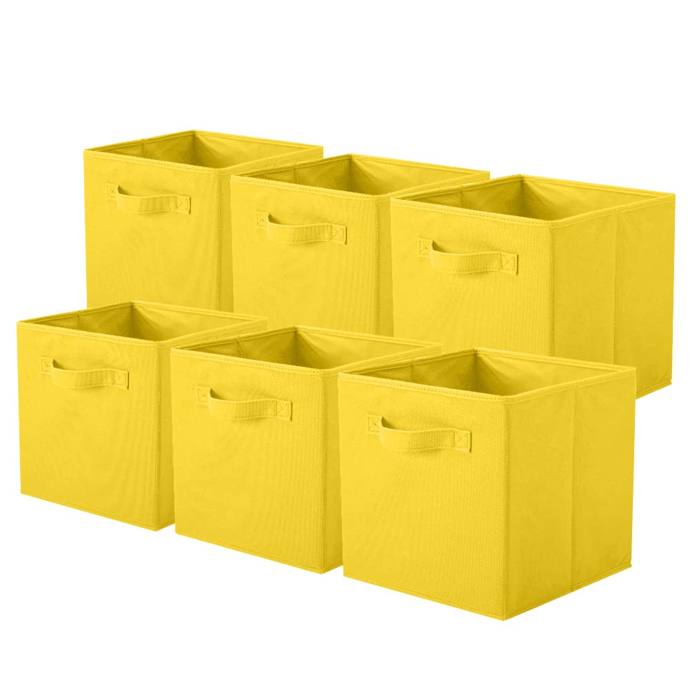 ShellKingdom Storage Bins, Foldable Fabric Storage Cubes and Cloth Storage Organizer Drawer for Closet and Toys Storage, 6 Pack (Yellow)