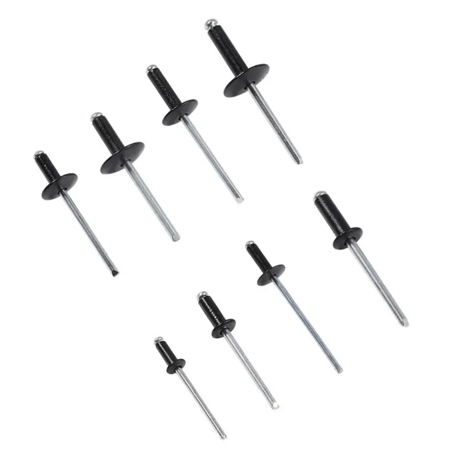 Lot de 200 rivets aveugles noirs assortis, 8-18 mm multi-grip ouverts