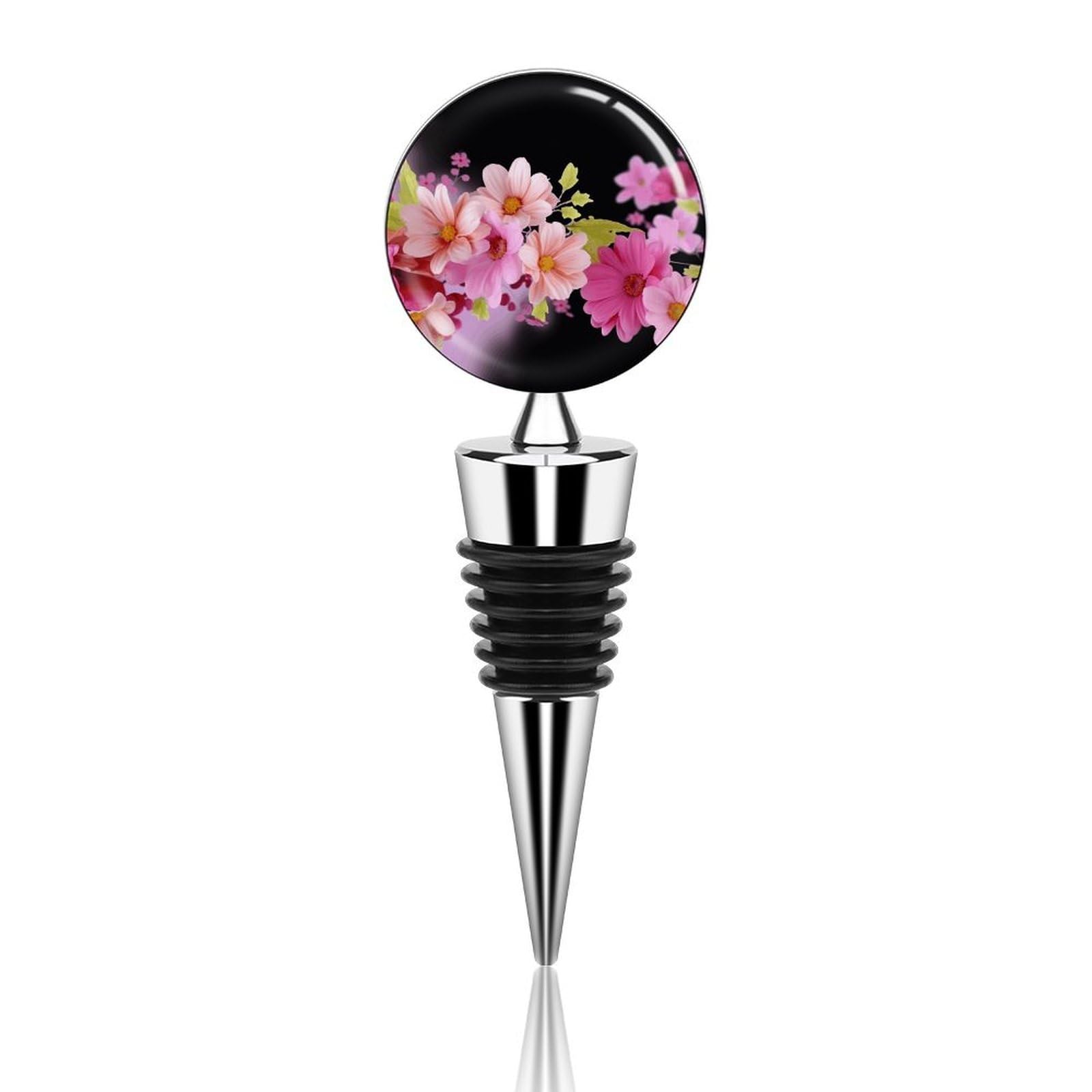 Bouchon de bouteille de vin en alliage de zinc et silicone motif fleurs