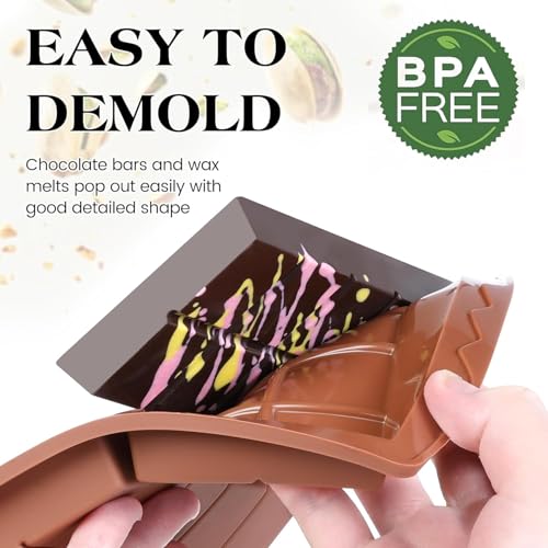 Image of Dubai Chocolate Bar Mold Deep Stuffed Silicone Molds for Filling Knafeh Pistachio Chocolate Bar Large Thick Candy Bar Molds Break Apart (10 Snap