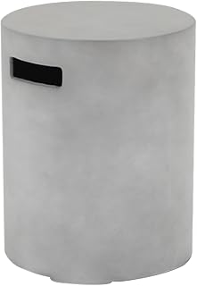 Propane Tank Cover Table, 20 LB Concrete Tank Storage Box, Modern Outdoor Gas Tank Covers Hideaway Table for Propane Fire Pit and Gas, Round Tank Holder with Handles (Gray) φ16 X 20inch