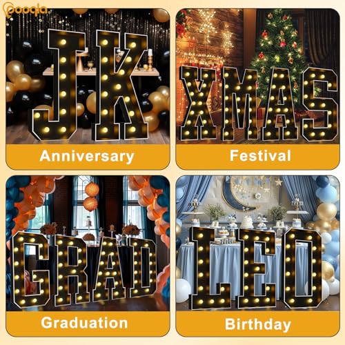Image of Pooqla 4FT Marquee Light Up Letters, Black Large Letter Q Party Decorations | LED Marquee Letters 4 Feet Tall, Black Giant Mosaic Letters Gift for Boys Men Birthday Anniversary Wedding Decoration