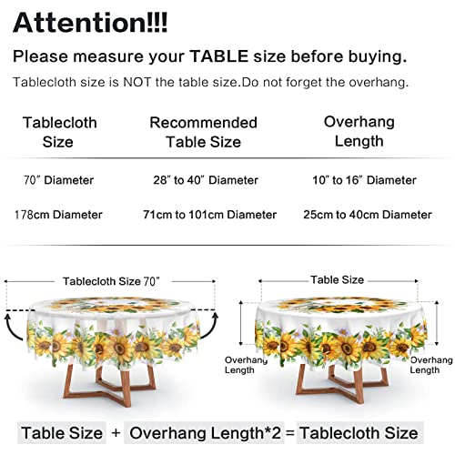 Smuxqni Blooming Sunflower Tablecloth Round 70 Inch Yellow Floral Table Cloth Washable Reusable Farmhouse Sunflower Table Cover, For Home Patio Party Picnic Dinner Table Decor #TOP2