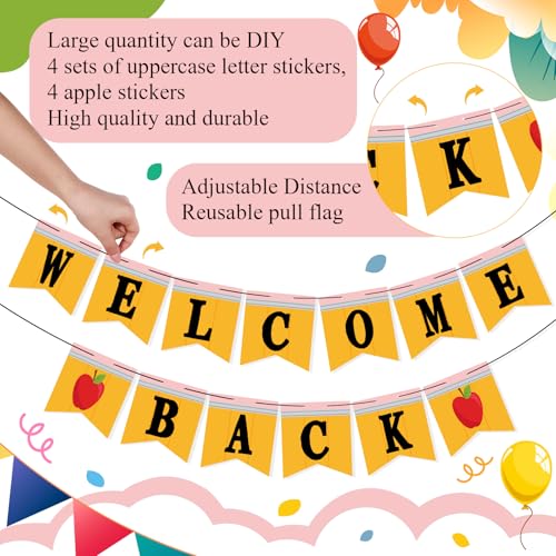 Image of Mooliwe Classroom Decor DIY Banner, Welcome Back to School Party Supply Custom Hanging Bunting Garland Kit with Letters for First Day of School Ambience Celebration Decoration(Yellow,Pencil)