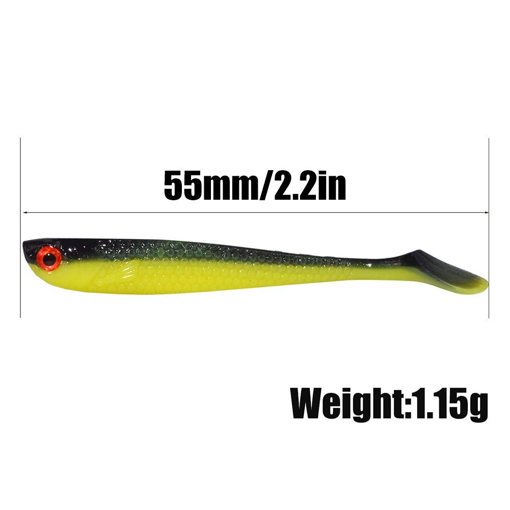 Señuelo de Pesca Blando, Cebo de Pesca Artificial de 55 mm, Señuelo de plástico Blando con Cola en T para fundición de Agua Dulce y Salada