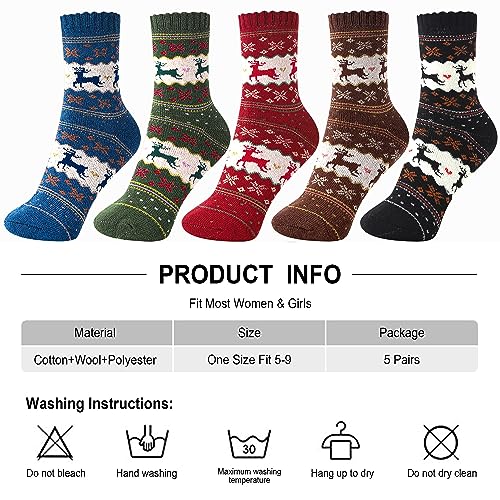 Image of ICEIVY Socks Women, Soft Knit Wool Winter Thick Warm Cabin Fuzzy Crew Women Socks 5 Pack