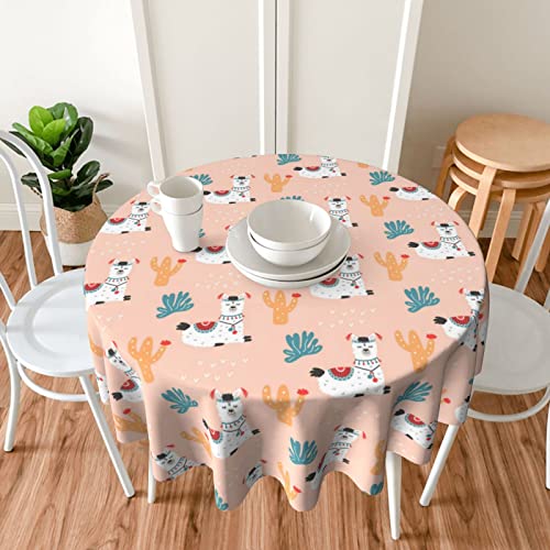 Alpaca Table Cloth Round Table Cover Wrinkle Resistant Waterproof Tablecloth 60 Inch Washable For Kitchen Party Picnic Pink #TOP3