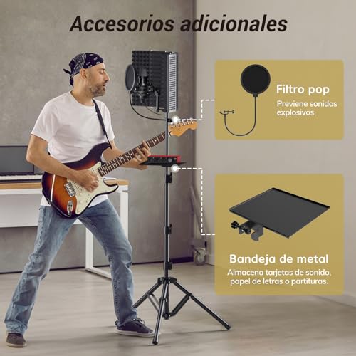 Miniatura 7 de Pack De Protección De Aislamiento Para Micrófono, Protección De Espuma Absorbente De Alta Densidad Con Filtro Antipop Y Soporte Para Trípode, Diseño Plegable, Apto Para Blue Yeti, At2020 Y Otros Mics