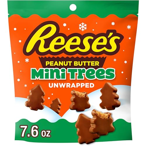 REESE'S Unwrapped Milk Chocolate Peanut Butter Creme Mini Trees, Christmas Candy Bag, 7.6 oz