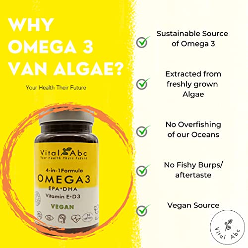 VEGAN OMEGA 3, 4in1 Omega 3 EPA+DPA+Vit.D3 ( van Korstmos ) + Natuurlijk Vit.E - Algenolie - Ondersteunt hart, hersenen… - Image 5