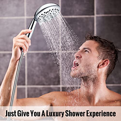 Shower Head, Sr Sun Rise 6-Settings 5" High Pressure Handheld Shower Head Set With 2.45 Meter/96 Inch/ 8 Ft Long Shower Hose And Shower Arm Mount With Brass Ball Joint,Chrome #TOP5