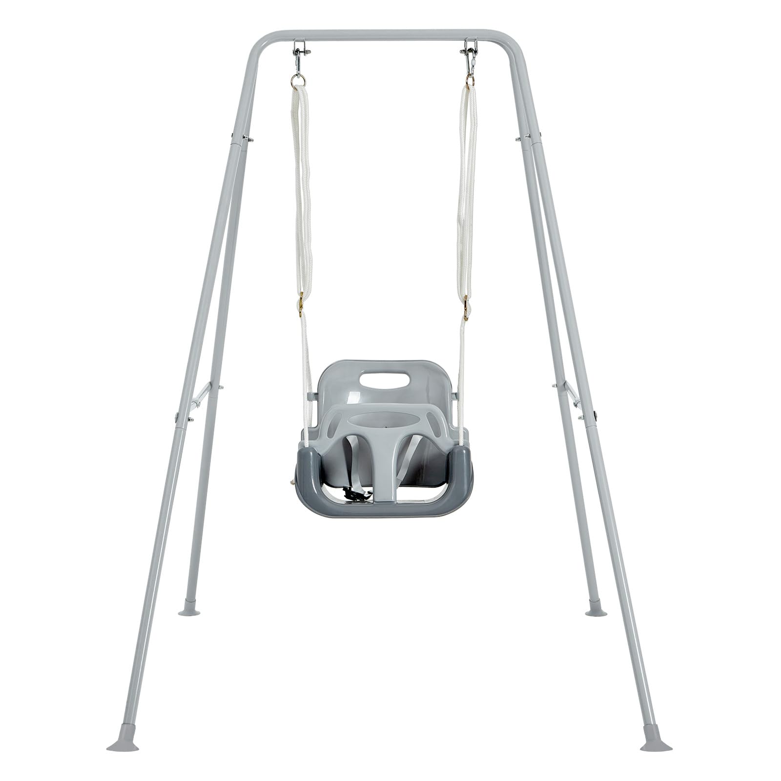 FUNLIO 3-in-1 Toddler Swing Set with 4 Sandbags, Indoor/Outdoor Baby Swing with Foldable Metal Stand, Kids Swing Set for Backyard, Clear Instructions, Easy to Assemble & Store, Grey