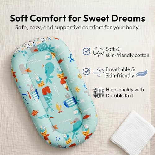 Image of StarAndDaisy Baby Mosquito net with Mattress for Baby, Portable Baby Lounger for Kids, Breathable mesh Mosquito Net. (Aqua Print)