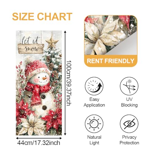 Image of Farmhouse Snowman Poinsettia Window Film 17.32x39.37in Cling