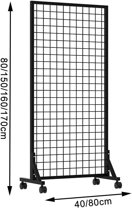 Mobile Grid Wall Panels on Wheels with T Base, 40 Hook Wire Display Rack, Freestanding Grid Display for Craft Shows, Retail, Home & Events - Black 40x80cm