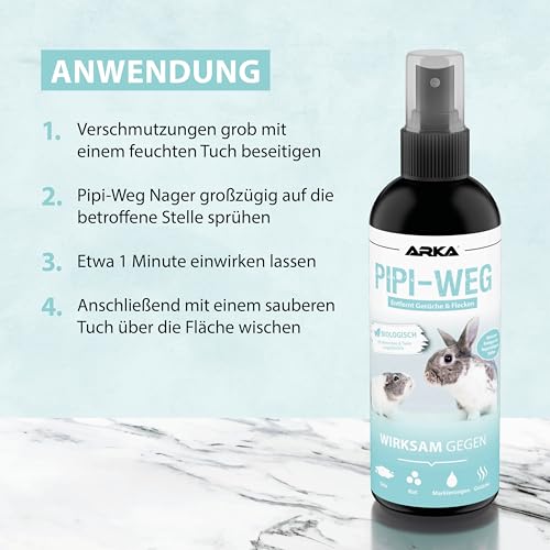 ARKA Geruchsentferner Spray 100 ml für Nagerkäfig & Stall – Biologischer Enzymreiniger gegen Urin, KOT & Tiergerüche – kompakte to-Go Flasche für unterwegs – PIPI-Weg Nager