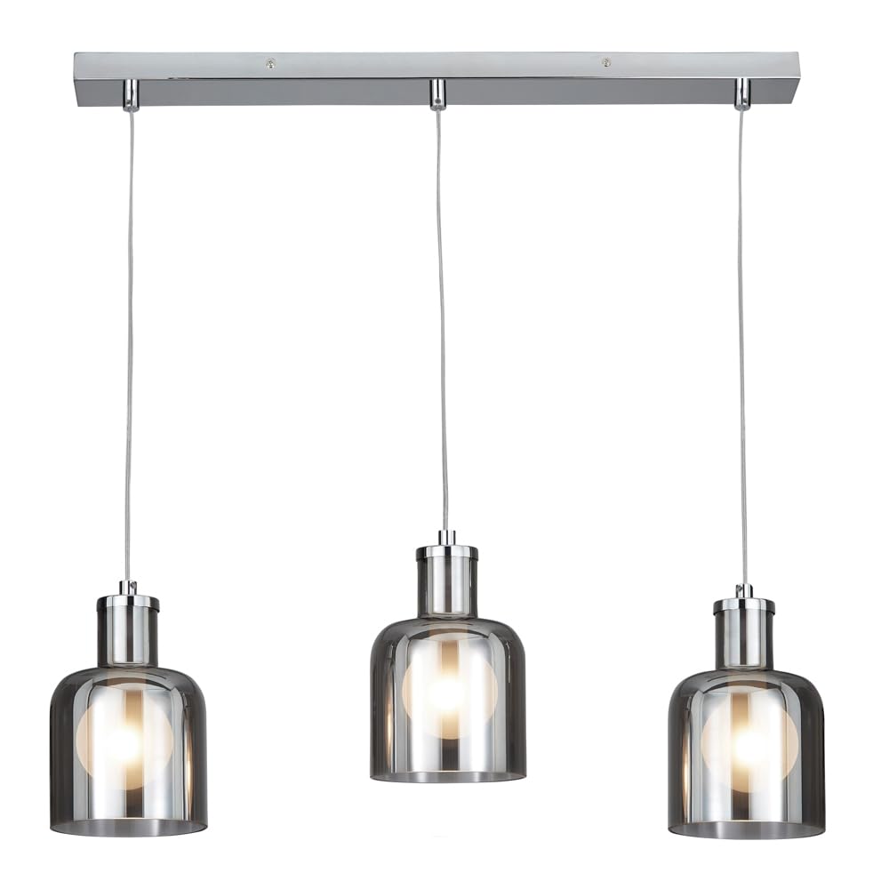 Litecraft Polished Chrome Irvine Ceiling Diner Pendant Smoke Shaded 3 Light