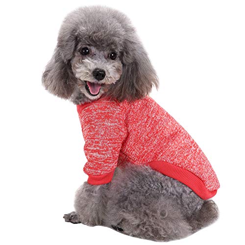 Image of fleece Pet Dog Classic Knitwear Sweater Warm Winter Puppy Pet Coat Soft Sweater Clothing for Small Dogs (S, Red), 1 count