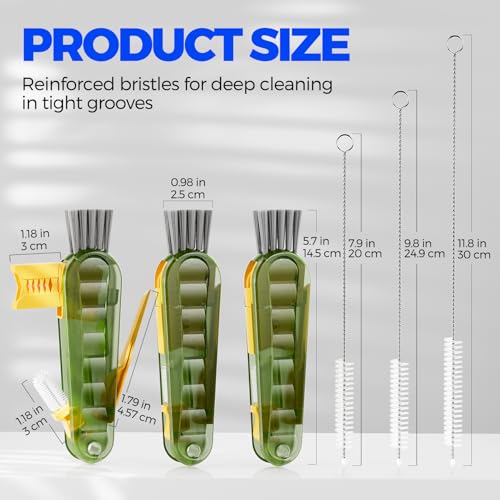 Image of Holikme 6 Pack 4 in 1 Cup Lid Cleaning Brush 3 Straws Bottle Brush,Olive | 4 in 1 Cup Lid Cleaning Brush Multifunctional Bottle Brush, Silicone Cup Lid Gap Cleaner, Bristle Crevice Cleaning Brush