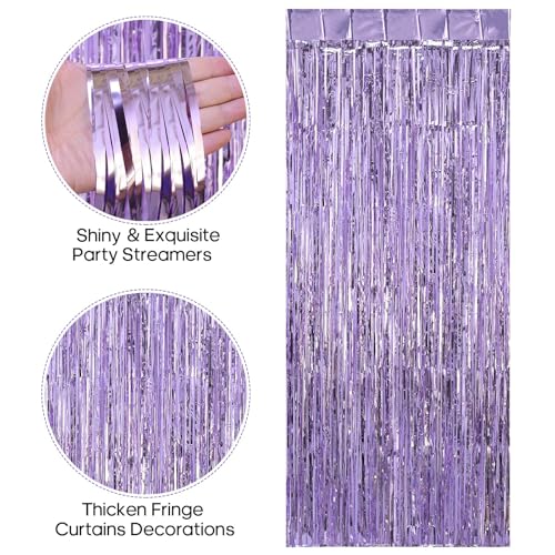 Image of 2 Pack Fringe Curtains Backdrops, Foil Fringe Curtains, Door Streamers for Birthday Wedding Bridal Shower Holiday Graduation Party Decorations, Photo Booth Backdrops, Light Purple