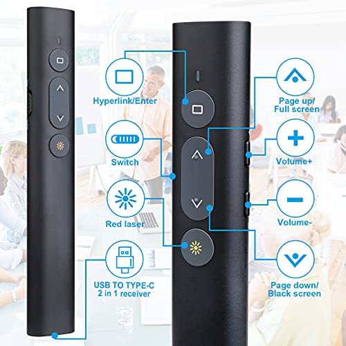 Image of Presentation Clicker Presentation Remotes, Type C /USB A 2 in 1 Pointer, Remote PowerPoint Clicker,USB /Type-C for Computer Slide Advancer, Volume Control /Hyperlink /Switch Windows(Battery Included)