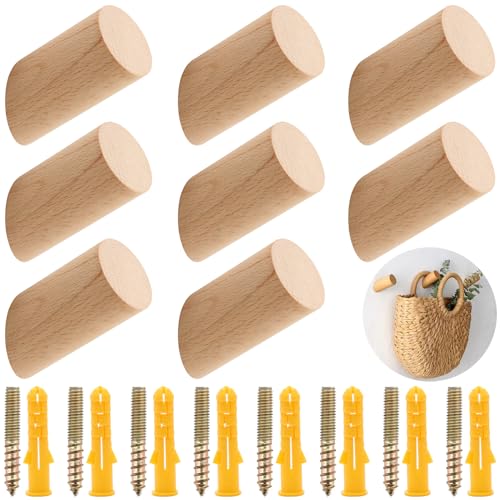 Juyibaao 8 Stück Kleiderhaken Holz, Kleiderhaken Einzeln Buche Garderobenhaken mit Schrauben, Holzhaken Wand Rund Multifunktionale für Flur Wohnzimmer Schlafzimmer Küche