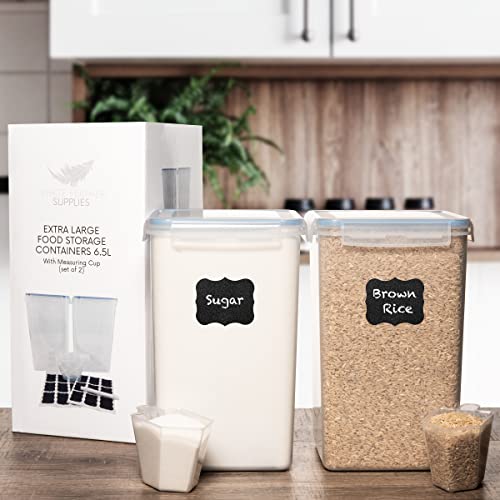 Xxl 7 Qt / 6.5 L / 220 Oz Food Storage Airtight Pantry Containers [Set Of 2] Wide & Deep + Free 2 Measuring Cup + Deal For Sugar, Flour - Clear Plastic - Leakproof - Bpa Free - Clear #TOP6