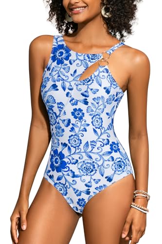 Maillot de bain une pièce femme col asymétrique sangle réglable vacances