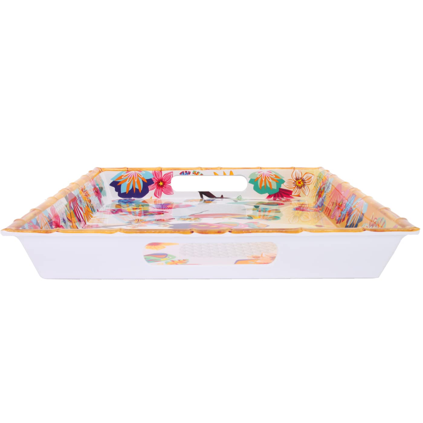 Les Jardins de la Comtesse – Bandeja grande rectangular con asas de melamina – Loros de Bahía – 50 cm – Multicolor – Vajilla cuasi-irrompible MelARTmine