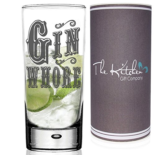 Juego de vasos de cristal para Gin & Tonic  un divertido regalo para cualquier amante del gintónic, vidrio, transparente, Gin Whore Hi Ball G&T Glass