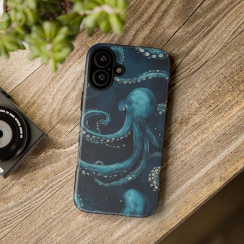 Coque iPhone 16 Plus pieuvre bleue mate : protégez votre écran des chutes et rayures - 4
