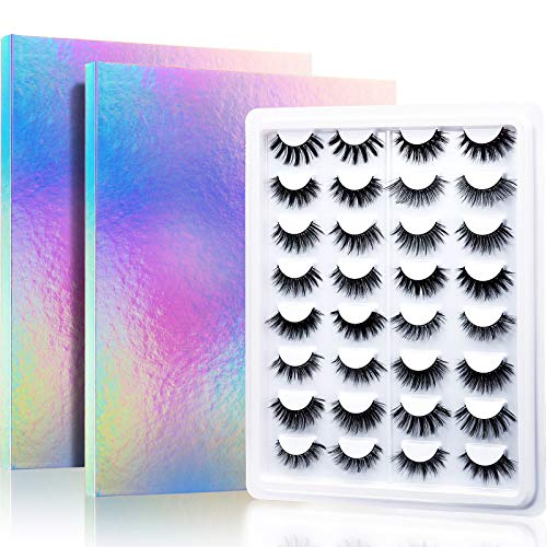 2 Pieces 16 Pairs Eyelash Storage Book Makeup Display Sample Container Glitter Lash Storage Case False Eyelash Display Box Eyelash Catalog Travel Glitter Paper for Women Girls (Laser Color)