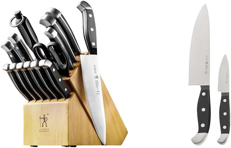 HENCKELS Premium Quality 15-Piece Knife Set with Block, Razor-Sharp & Statement Razor-Sharp 2-pc Chef Knife Set, German Engineered Informed by 100+ Years of Mastery, Black/Stainless Steel