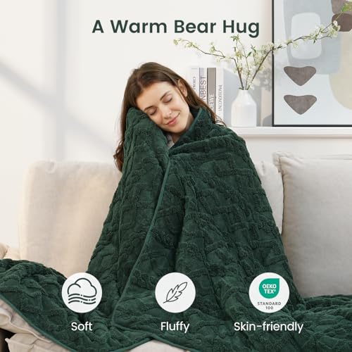 Image of Sherpa Fleece Adult Weighted Blanket Great for Sleep, 15 lbs Dual Sided Soft Fuzzy Heavy Blankets for Couch Bed Sofa, Cozy Warm Fluffy Jacquard Throw for Winter (Green, 48 inch x 72 inch, 15 Pounds)