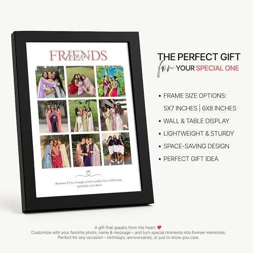 Image of Framekaari Friends Customized Photo Frame | Personalized Birthday Gift | 9-Photo Collage & Custom Text | Tabletop & Wall Mount | Room & Home Decor | 16x21 cm (Design-04)