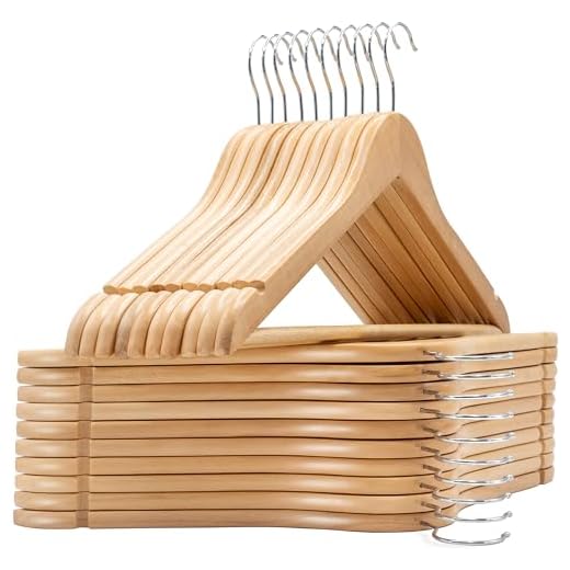 edihome, Grucce Legno, Confezione da 20, Appendiabiti con Scanalature su Spalle, Gancio Girevole a 360° e Barra Portapantaloni Antiscivolo, per Completi Camicie Cappotti (Legno, 20 unità)