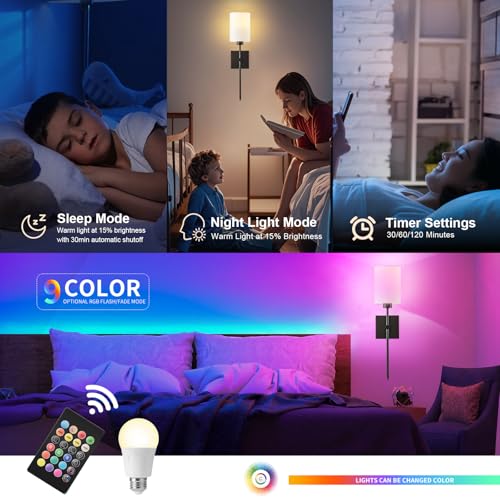 Image of Battery Operated Wall Sconce Set of Two,Wireless Rechargeable Wall Lights With Remote Control,Dimmable,4 CCT,RGB,Timer,Cordless Decor Lighting for Living Room, Bedroom, Entryway,Black,23.6 Inch