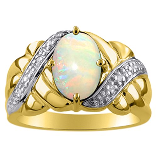 Bague en opale et diamant véritable avec finition plaqué or