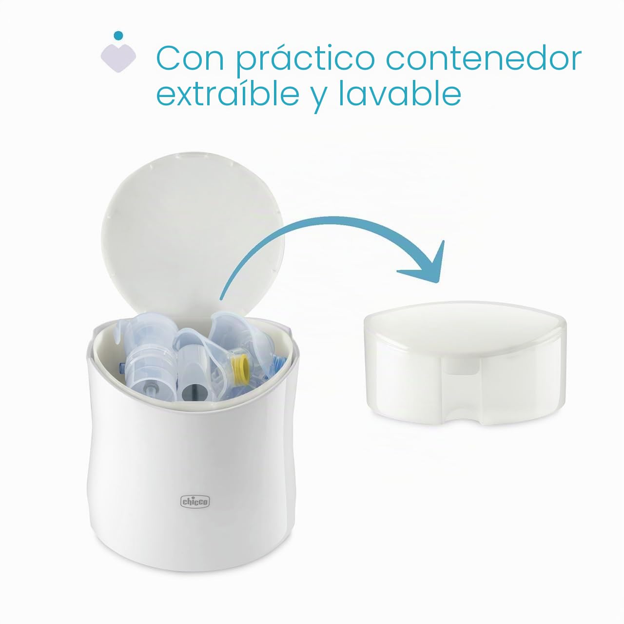 Chicco Easy Breath Family, aerosol de pistón para bebés, niños y adultos, aerosol portátil, ultracompacto, con dos mascarillas suaves y ergonómicas, con boquilla y horquilla nasal, 0 meses+