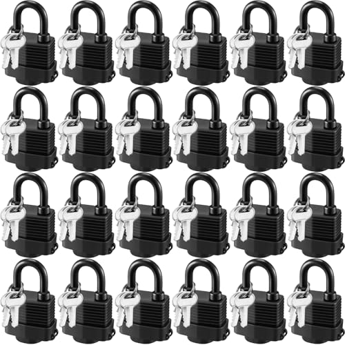 Image of Blulu 24 Pack Waterproof Padlocks Keyed Alike for Outdoor Use Large Outdoor Combo Locks with Key Keyed Alike Locks, Lockout Tagout Lock (Black)