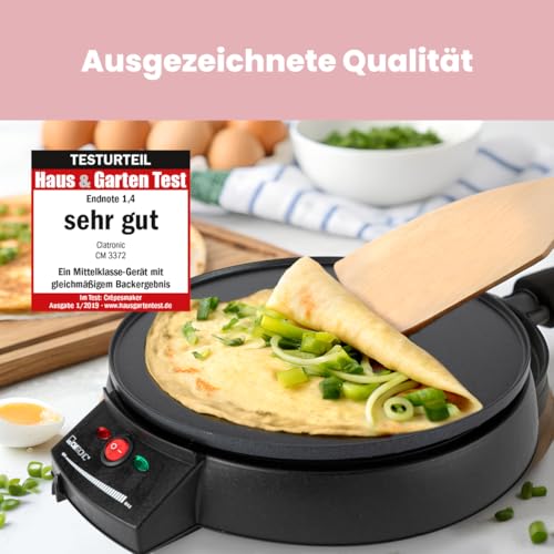 Foto von Clatronic® Crepes Maker für Crepes mit Ø29 cm | inkl. Teigverteiler | Crepe Maker | antihaftbeschichte Oberfläche | stufenlos regelbarer Thermostat | Crepemaker | Pfannkuchen Maker mit 900W | cm 3372