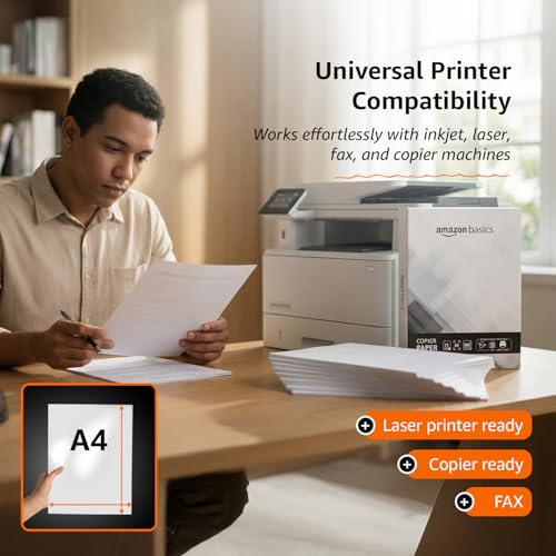 Image of Amazon Basics A4 Copier Paper | Multipurpose Paper | 75 GSM | 500 Sheets | Compatible with Inkjet & Laser Printers
