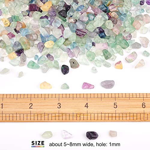 OLYCRAFT 2 Strands Natural Chip Stone Beads 5~8mm Fluorite Beads Strand Chip Undyed Fluorite Irregular Gemstones for Bracelet Jewelry Making - Image 2