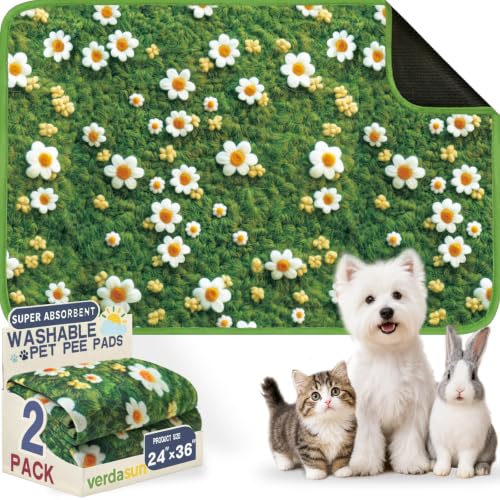 Image of Washable Pee Pads for Dogs, Reusable Puppy Potty Training Pads, Ultra-Absorbent Thick Waterproof Leak-Proof Non-Slip Pads & Mat for Crate, Playpen, Floor, Whelping & Housebreaking , 2 Pack 24 inchx36 inch