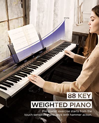 Starfavor Digital Piano 88 Keys Weighted Keyboard Piano, Sp-150W Electric Piano Keyboard For Beginners With Triple Pedal, Wood Grain Pattern #TOP1